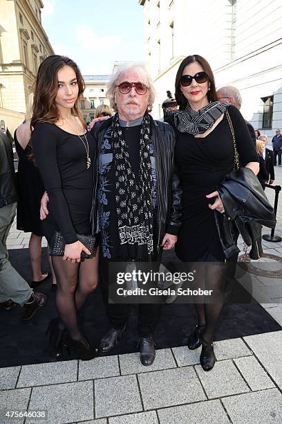 Bernhard Paul with his wife Eliana Larible and daughter Lily during the Gerd Kaefer funeral service at Allerheiligen-Hofkirche in Munich on June 2,...