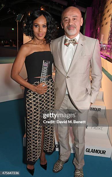 International TV Actress of the Year winner Kerry Washington and presenter Christian Louboutin attend the Glamour Women Of The Year awards at...