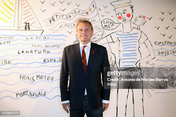 Jean-Charles de Castelbajac poses at the cocktail party of the launch of Jean-Charles de Castelbajac's capsule collection for Petit Bateau at the...