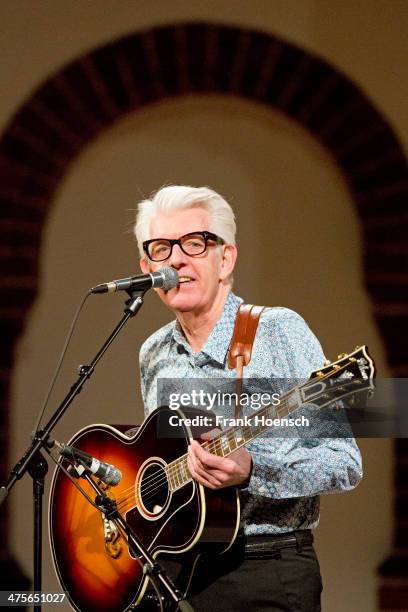 British singer Nick Lowe performs live during a concert at the Passionskirche on February 28, 2014 in Berlin, Germany.