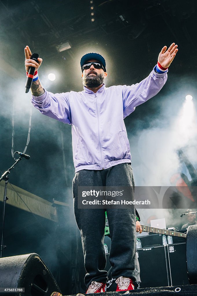 Singer Fred Durst of Limp Bizkit performs live on stage during a