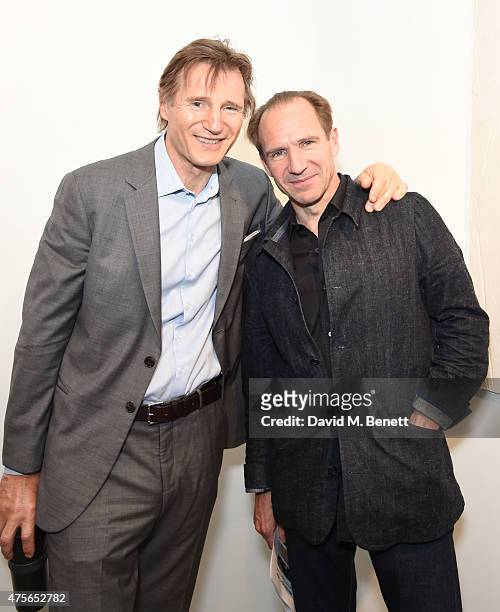 Liam Neeson and Ralph Fiennes attend the Maison Mais Non launch party as Micheal Neeson launches fashion gallery in Soho on June 2, 2015 in London,...