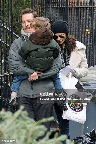 Darren Aronofsky, Rachel Weisz with their son Henry Chance are seen on January 05, 2011 in New York City.