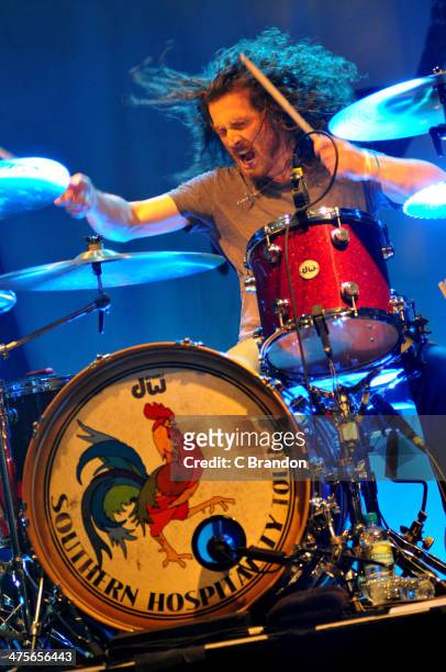 John Fred Young of Black Stone Cherry performs on stage at KOKO on February 28, 2014 in London, United Kingdom.