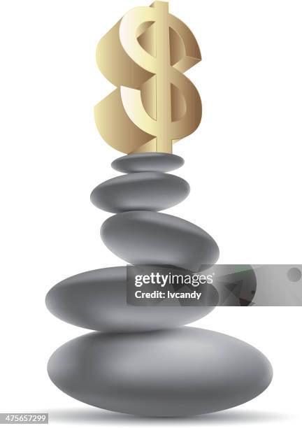 unstable dollar - pebbles white background stock illustrations