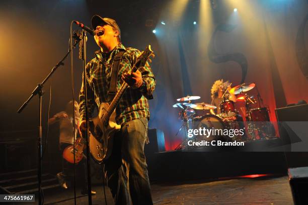 Ben Wells, Chris Robertson and John Fred Young of Black Stone Cherry perform on at KOKO on February 28, 2014 in London, United Kingdom.