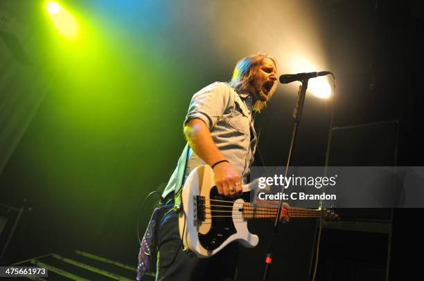 Jon Lawhon of Black Stone Cherry performs on at KOKO on February 28, 2014 in London, United Kingdom.