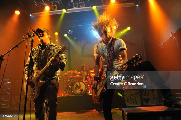 Chris Robertson, John Fred Young and Ben Wells of Black Stone Cherry perform on stage at KOKO on February 28, 2014 in London, United Kingdom.