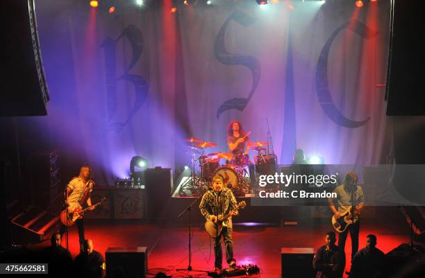 Ben Wells, Chris Robertson, John Fred Young and Jon Lawhon of Black Stone Cherry perform on stage at KOKO on February 28, 2014 in London, United...