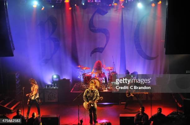 Ben Wells, Chris Robertson, John Fred Young and Jon Lawhon of Black Stone Cherry perform on stage at KOKO on February 28, 2014 in London, United...