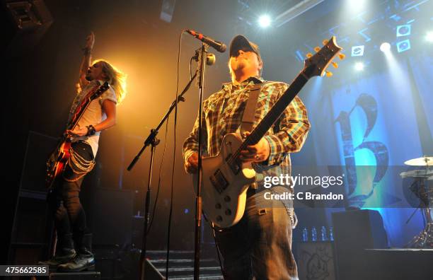 Ben Wells and Chris Robertson of Black Stone Cherry perform on stage at KOKO on February 28, 2014 in London, United Kingdom.