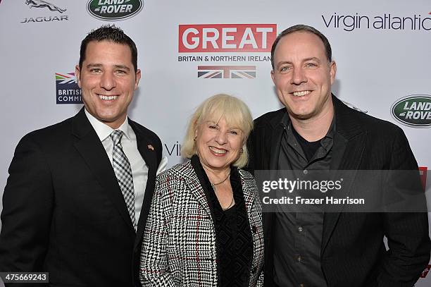 Eric DeMicco, Elaine DeMicco and Kirk DeMicco attend the 2014 GREAT British Oscar Reception at British Consul Generals Residence on February 28,...