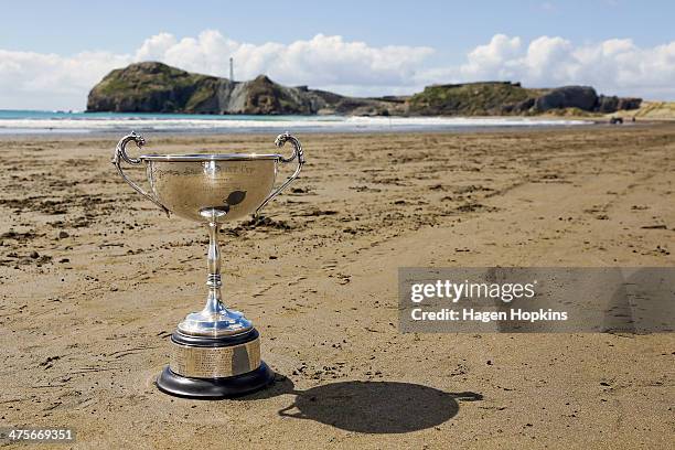 General view of the Castlepoint Cup during the Castlepoint Beach Races on March 1, 2014 in Masterton, New Zealand.