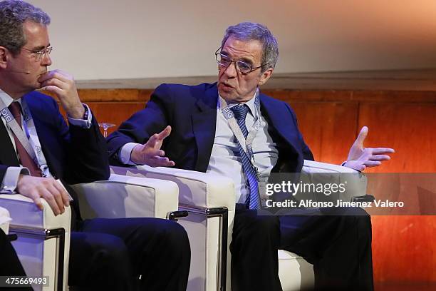 Cesar Alierta and Pablo Isla at 'Project Europe' International Conference on February 28, 2014 in Madrid, Spain.