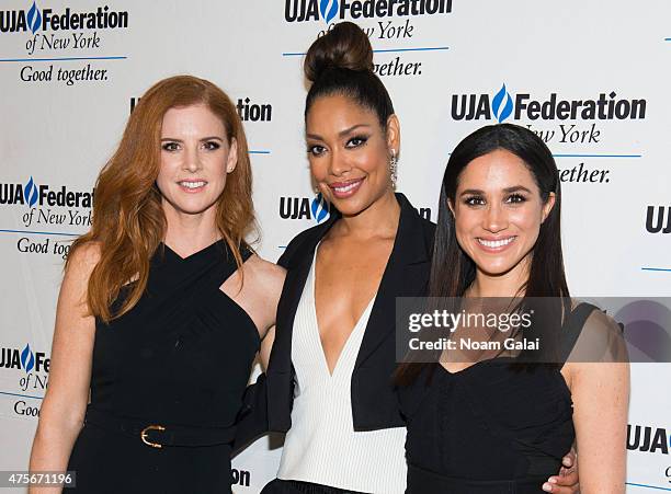 Sarah Rafferty, Gina Torres and Meghan Markle attend the UJA-Federation New York's Entertainment Division Signature Gala at 583 Park Avenue on June...