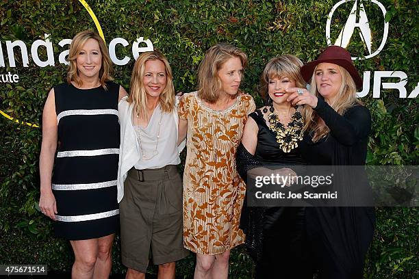 Keri Putnam, Maria Bello, Amy Redford, Pat Mitchell and Clare Munn arrive at 2015 Sundance Institute Celebration Benefit at 3LABS on June 2, 2015 in...