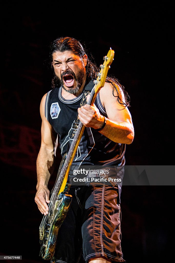 Robert Trujillo of Metallica performs live on stage at...