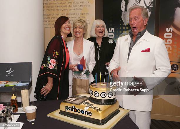 Singer Pat Boone with daugthers Lindy Boone and Debby Boone and wife Shirley Boone at An Evening With Pat Boone at The GRAMMY Museum on June 2, 2015...
