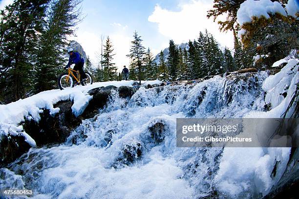 winter fat biking - canmore stock pictures, royalty-free photos & images