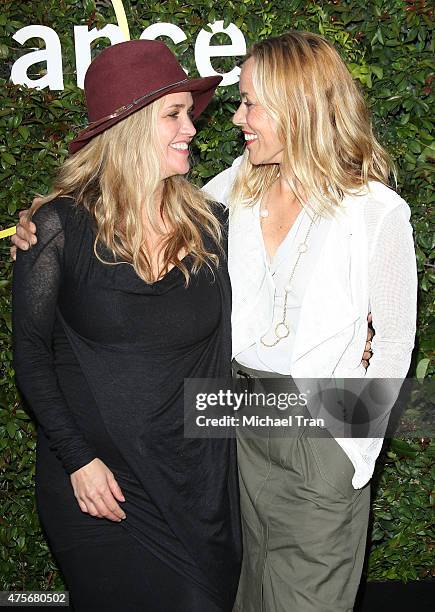 Maria Bello and Clare Munn arrive at the 2015 Sundance Institute Celebration Benefit held at 3LABS on June 2, 2015 in Culver City, California.