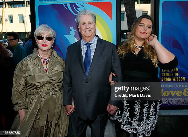 Melinda Ledbetter, Brian Wilson and Carnie Wilson arrives at the premiere of Lionsgate And Roadside Attractions' 'Love & Mercy' at AMPAS Samuel...