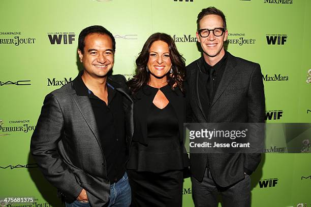 Producers Riza Aziz, Cathy Schulman and Joey McFarland attend the Women In Film Pre-Oscar Cocktail Party presented by Perrier-Jouet, MAC Cosmetics &...