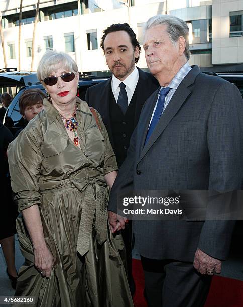 Melinda Ledbetter, John Cusack and Brian Wilson arrive at the premiere of Lionsgate And Roadside Attractions' 'Love & Mercy' at AMPAS Samuel Goldwyn...