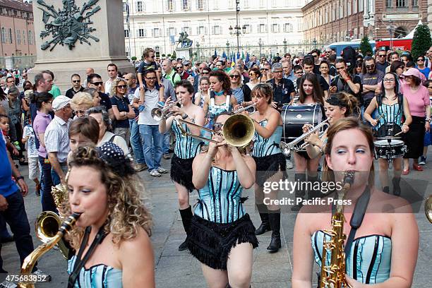 Girlesque, the first and only Italian street band of women, played and danced, parading through the streets of the downtown during the final day of...