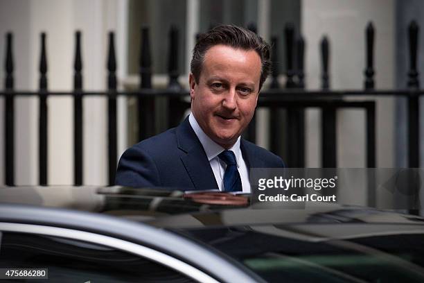 Prime Minister David Cameron leaves Downing Street for Prime Minister's Questions in Parliament on June 3, 2015 in London, England. Mr Cameron is due...