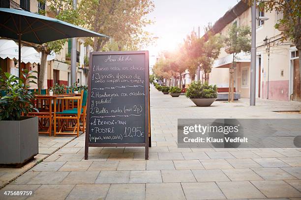 tapas sign in front of spanish restaurant - chalkboard sign stock-fotos und bilder