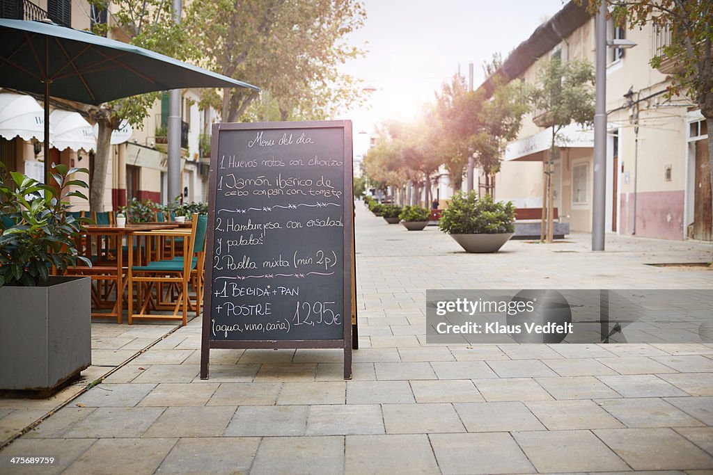 Tapas sign in front of spanish restaurant