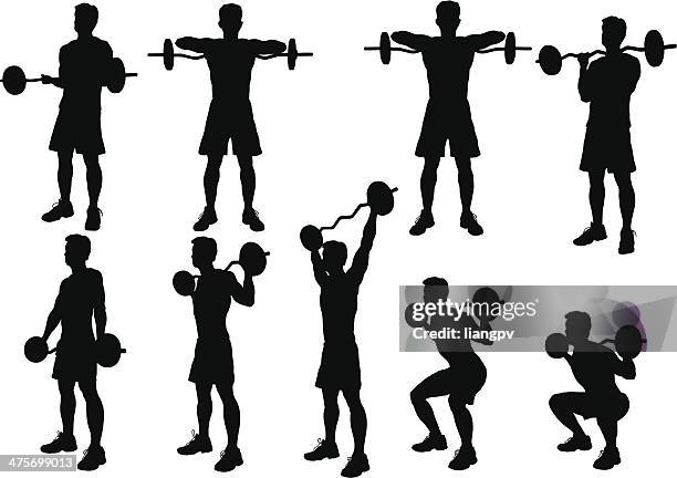 gewichtheben, silhouette - trainingsraum stock-grafiken, -clipart, -cartoons und -symbole