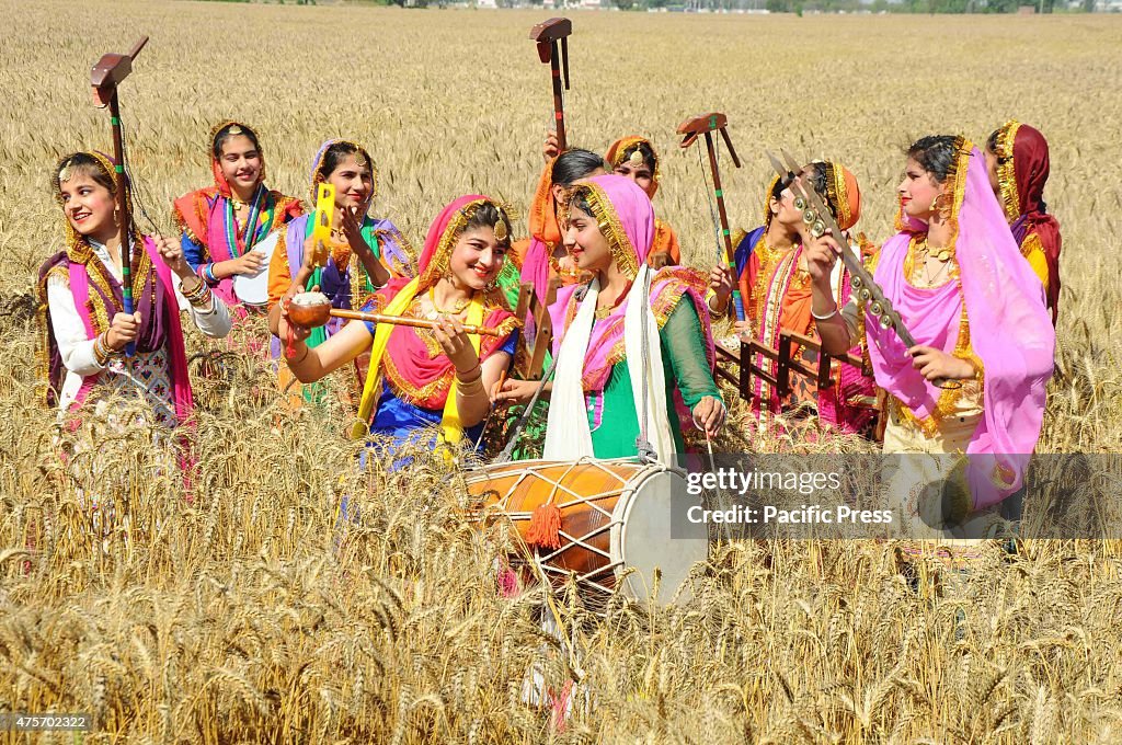 Girls in a traditional Punjabi dress , during Baisakhi...