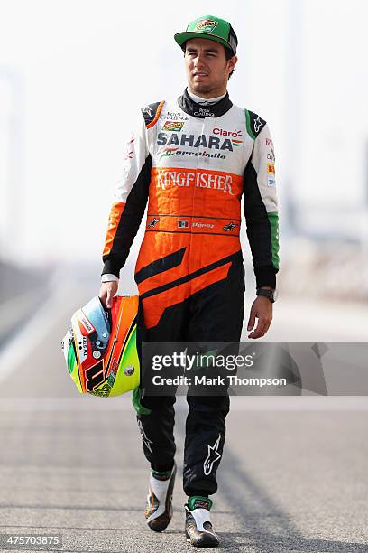 Sergio Perez of Mexico and Force India poses for a photograph during day two of Formula One Winter Testing at the Bahrain International Circuit on...