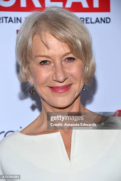 Actress Helen Mirren arrives at the GREAT British Film Reception honoring the British Nominees of The 86th Annual Academy Awards at British Consul...