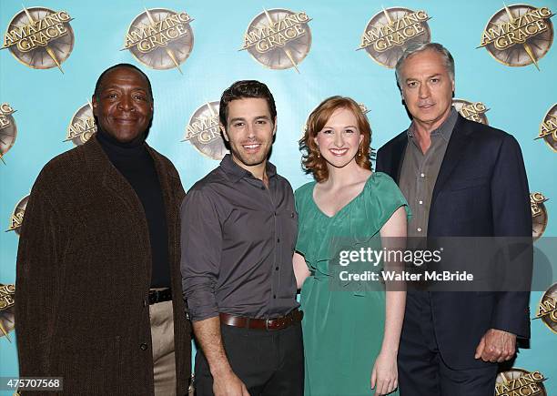 Chuck Cooper, Josh Young, Erin Mackey and Tom Hewitt attend the Broadway Press Preview for 'Amazing Grace' at 54 Below on June 2, 2015 in New York...