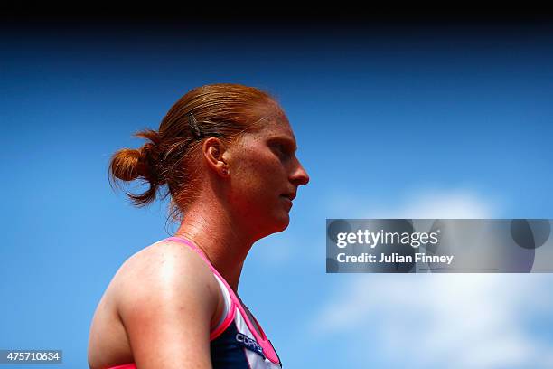 Alison Van Uytvanck of Belgium looks on in her Women's quarter final match against Timea Bacsinszky of Switzerland on day eleven of the 2015 French...