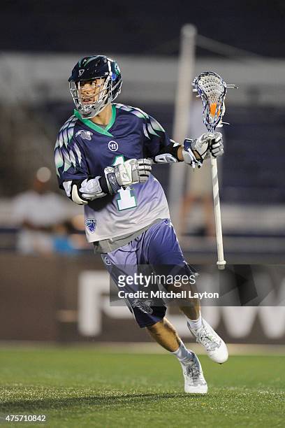 Joe Walters of the Chesapeake Bayhawks runs with the ball during a MLL lacrosse game against the Rochester Rattlers at Navy-Marine Corps Memorial...