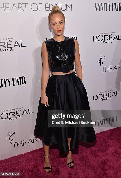 Actress Laura Vandervoort attends D.J. Night with L'Oreal Paris during Vanity Fair Campaign Hollywood at Sadie Kitchen and Lounge on February 28,...