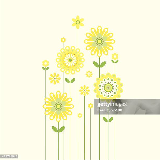 growing retro spring flowers - yellow flowers stock illustrations