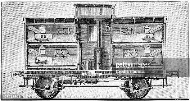 antique illustration of train carriage section - dining car stock illustrations