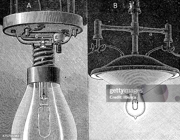 antique illustration of edison lighting bulb - edison light bulb stock illustrations