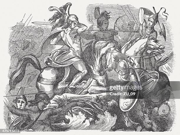 alexander the great in the battle of the granicus (334-bc) - the great battles stock illustrations