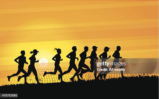 illustrazioni stock, clip art, cartoni animati e icone di tendenza di i runner - maratona