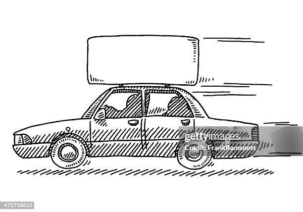 limousine car advertising sign on roof drawing - limousine stock illustrations