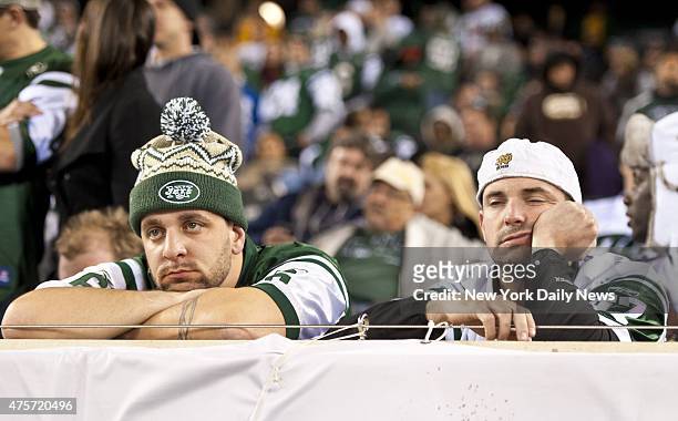 Dejected Jets fans, 4th quarter of New York Jets vs. New England Patriots at MetLife Stadium.
