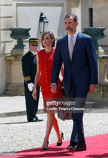 King Felipe VI of Spain with Queen Letizia of Spain arrives to delivers a speech at the French National Assembly on 03 June 2015 in Paris, France....