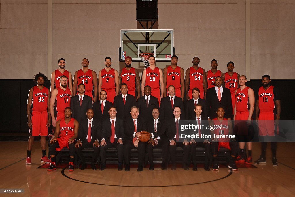 2014 Raptors Roster The Toronto Raptors pose for a team photo on April 15, 2015 at the ...