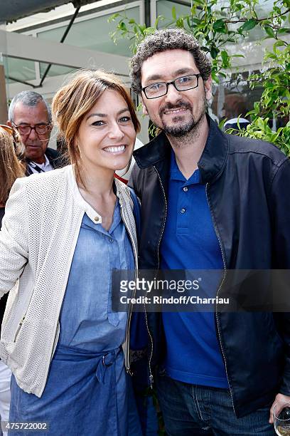 Actress Shirley Bousquet and Writer, 2014 Goncourt Award for students, David Foenkinos attend the 2015 Roland Garros French Tennis Open - Day Eleven,...