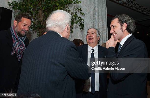 From L to R: Phedon Papamichael, Umberto Contarello and Paolo Sorrentino attend the 86th Annual Academy Awards - Oscar Foreign Language Reception at...